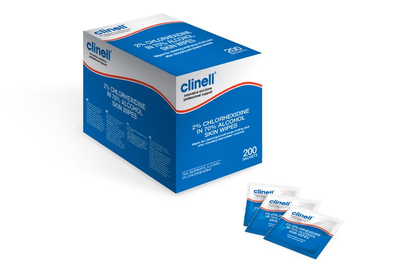 Clinell Alcohol 2% Chlorhexidine Skin Sachet Wipes (200)